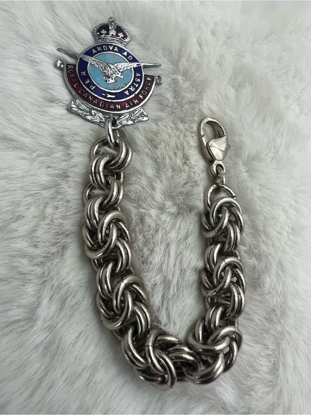 Vintage WWII RCAF Sweetheart Badge Byzantine Chainmaille Bag Charm Fob